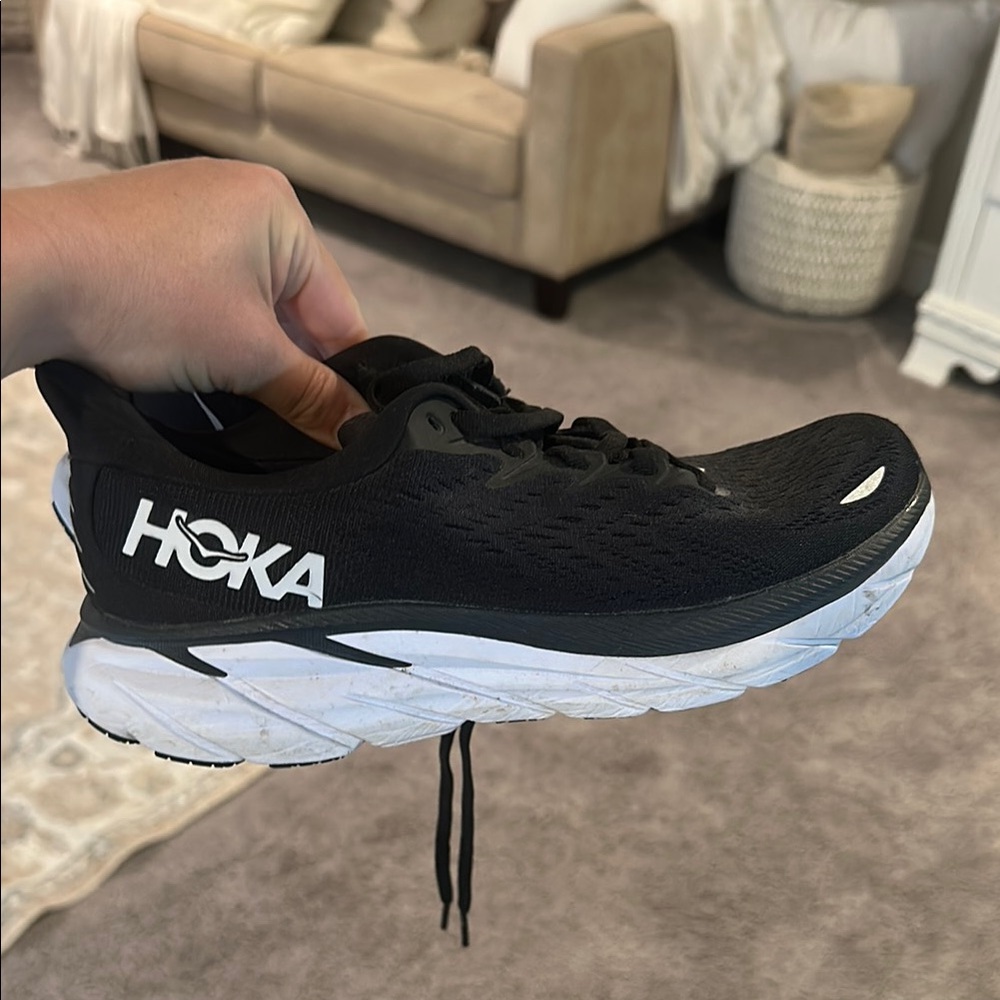 Hoka Clifton 8 Black and White Athletic Shoes with Cushioned Midsole